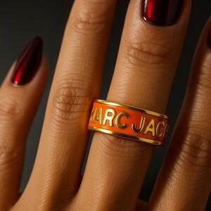 Marc Jacobs Enamel Logo Band Ring - Gold Tone/Orange Sice 7